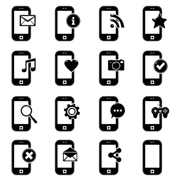 Ícones de telefone inteligente com sinais de rede social — Vetor de Stock