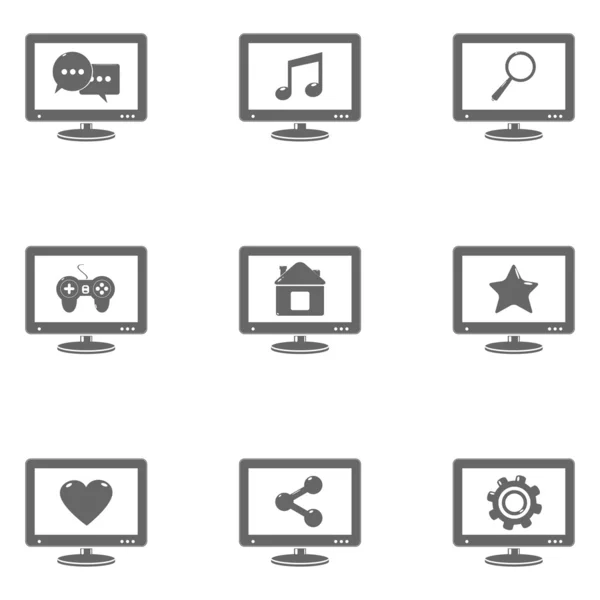 Monitorear iconos con señales de redes sociales . — Archivo Imágenes Vectoriales