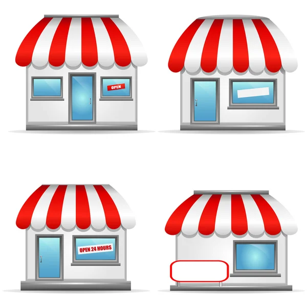 Shop ikoner med röda markiser. — Stock vektor