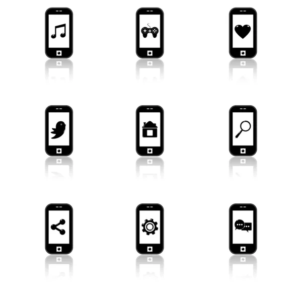 Iconos de teléfonos inteligentes con señales de redes sociales — Archivo Imágenes Vectoriales