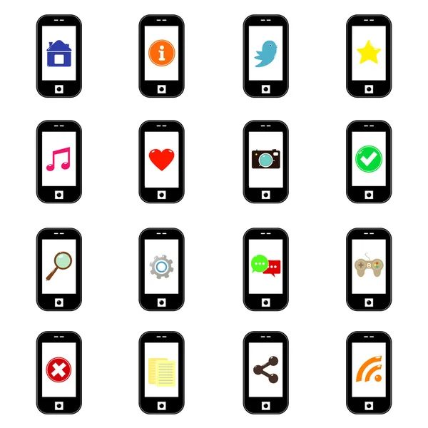 Smartphone-Symbole mit Social-Media-Zeichen — Stockvektor