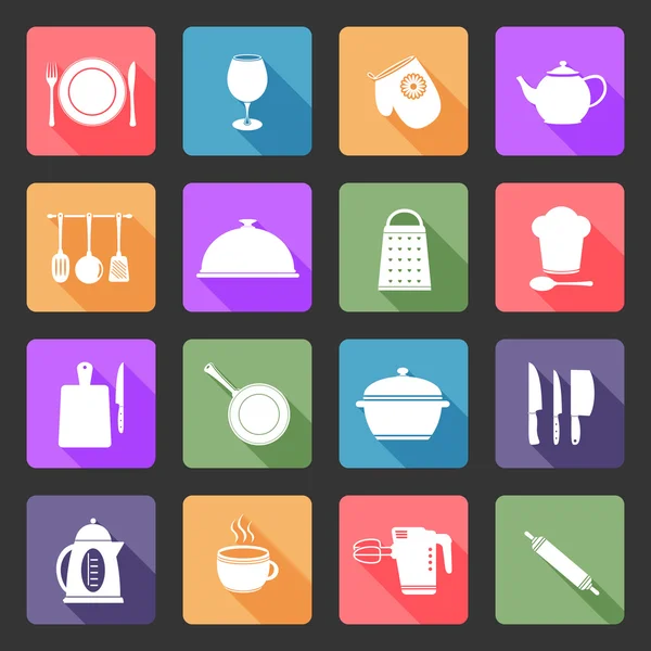 Kuchyňské nádoby ploché ikony — Stockový vektor