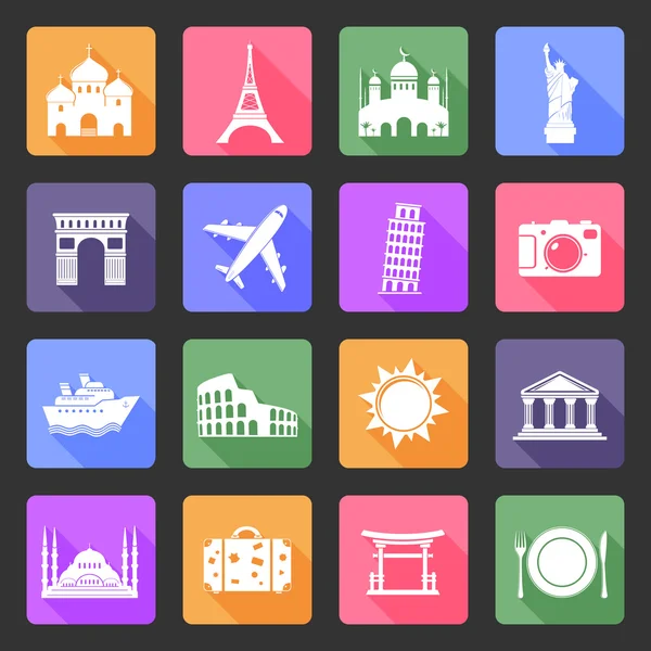 Travel and landmarks flat icons — Stock Vector