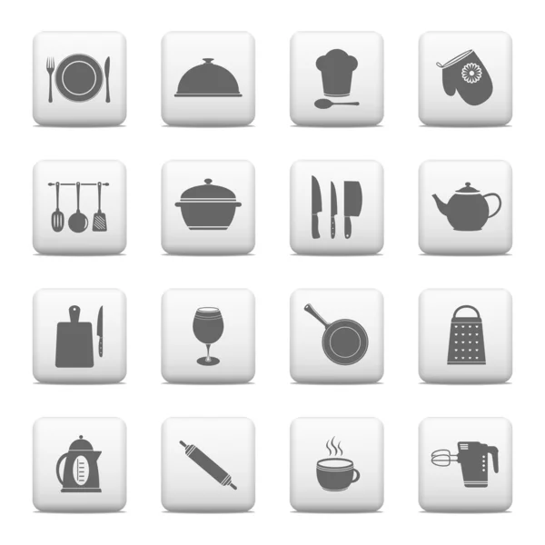 Κουμπιά Ιστού, κουζίνα και μαγειρέματος εικονίδια — Διανυσματικό Αρχείο