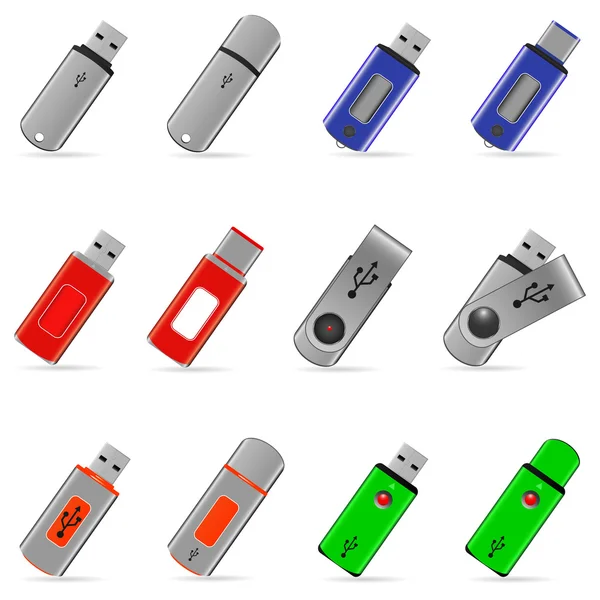 Conjunto de memoria USB pen drive — Vector de stock
