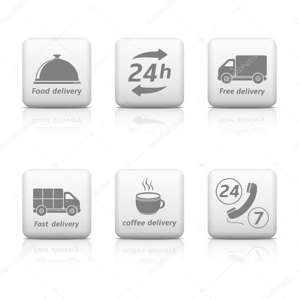 Twenty four hours Service buttons. Delivery icons