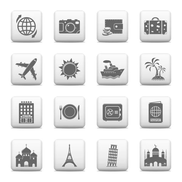 Botones web, iconos de viajes y puntos de referencia — Archivo Imágenes Vectoriales