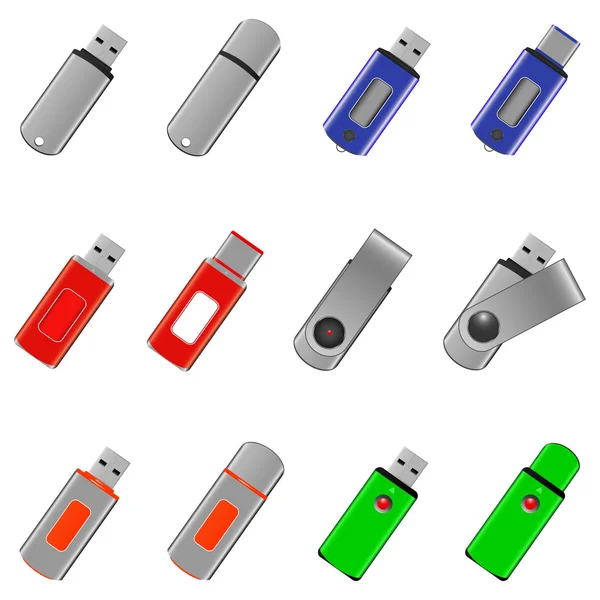 Set di memoria USB pen drive — Vettoriale Stock