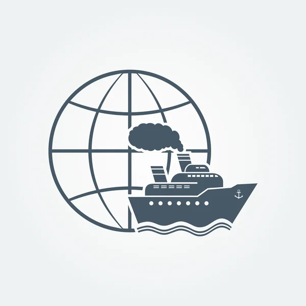 Globe et icône de voyage du navire — Image vectorielle
