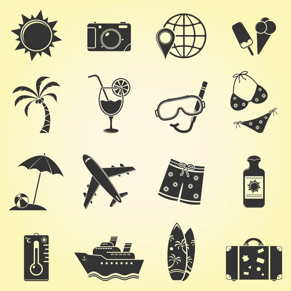 Iconos de vacaciones y viajes — Vector de stock