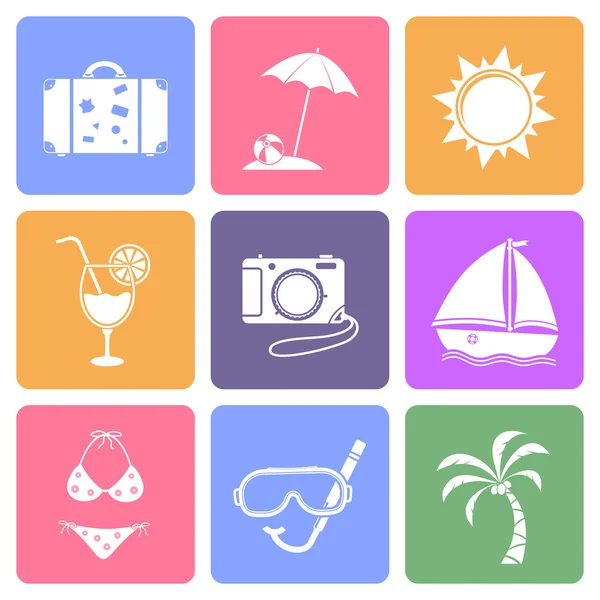 Ensemble d'icônes de voyage, design plat — Image vectorielle