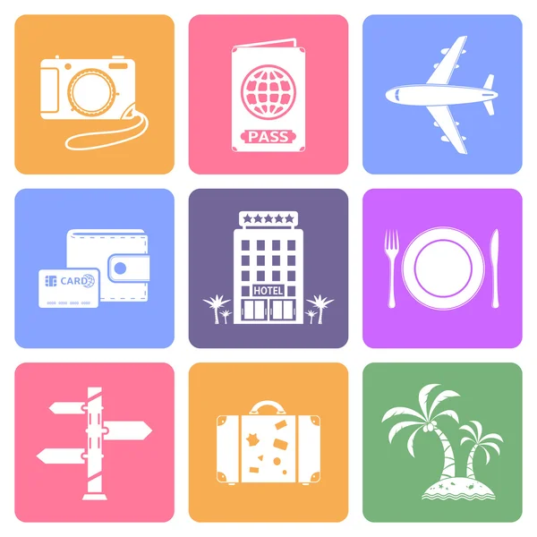 Conjunto de ícones de viagem, design plano — Vetor de Stock