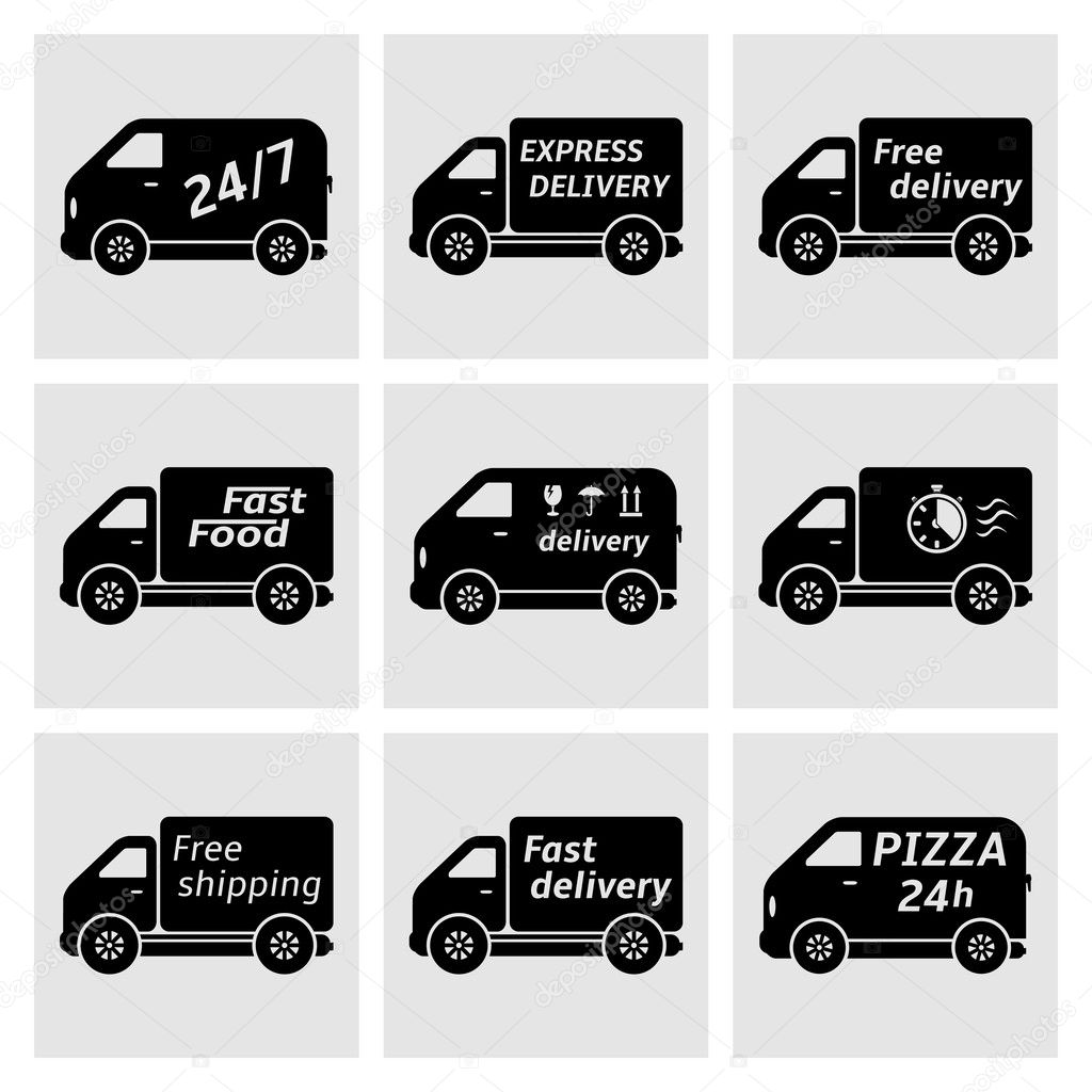 Delivery trucks black icons. Vector EPS10