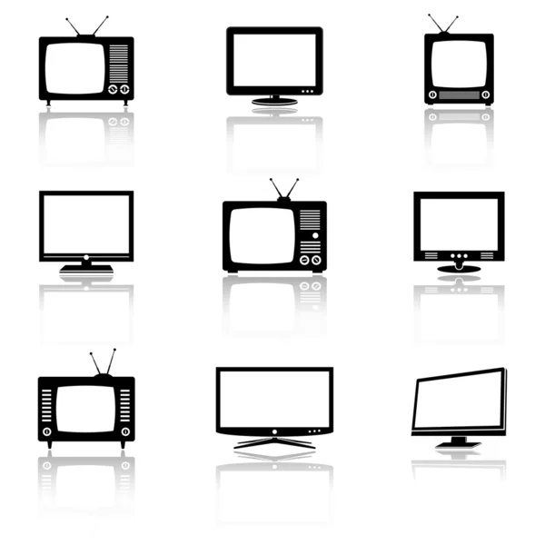 Ícones de TV conjunto com reflexão — Vetor de Stock