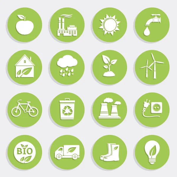 Set di icone piatte di ecologia verde — Vettoriale Stock