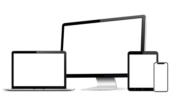 Realistisk Bildskärm Bärbar Dator Surfplatta Och Smartphone Moderna Apparater Inställda — Stock vektor