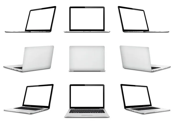 Conjunto Laptops Vetoriais Com Tela Transparente Isolada Fundo Transparente Visão —  Vetores de Stock