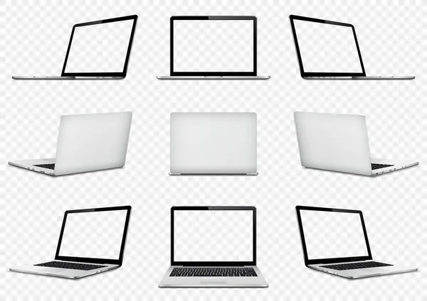 Conjunto Portátiles Vectoriales Con Pantalla Transparente Aislada Sobre Fondo Transparente — Vector de stock