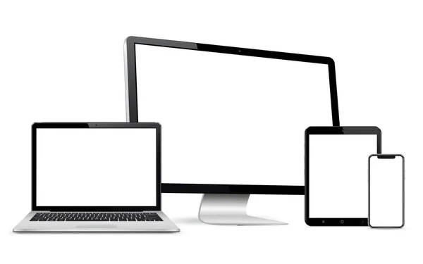 Zestaw Pustych Ekranów Monitorem Komputerowym Laptopem Tabletem Smartfonem Wektor Ilustracja — Wektor stockowy