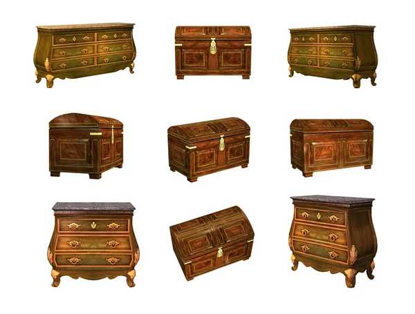 Muebles antiguos aislados en blanco. Imagen 3D —  Fotos de Stock