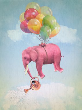 Pink elephant in the sky clipart