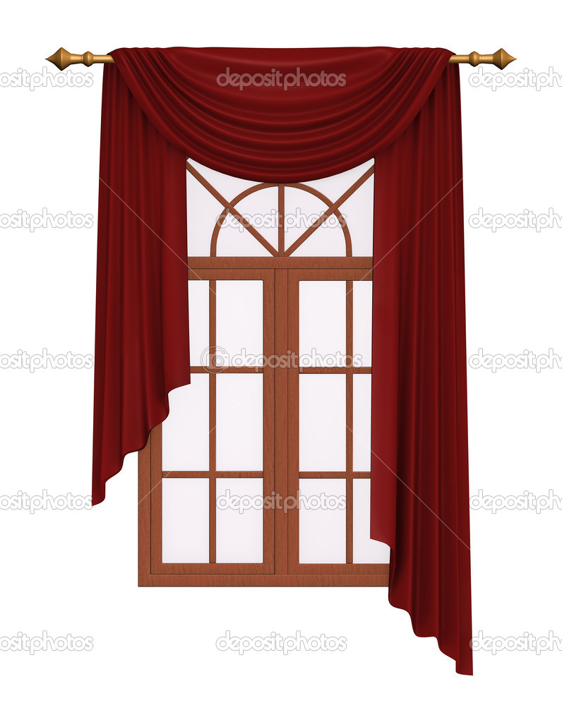 Window with luxury red curtain