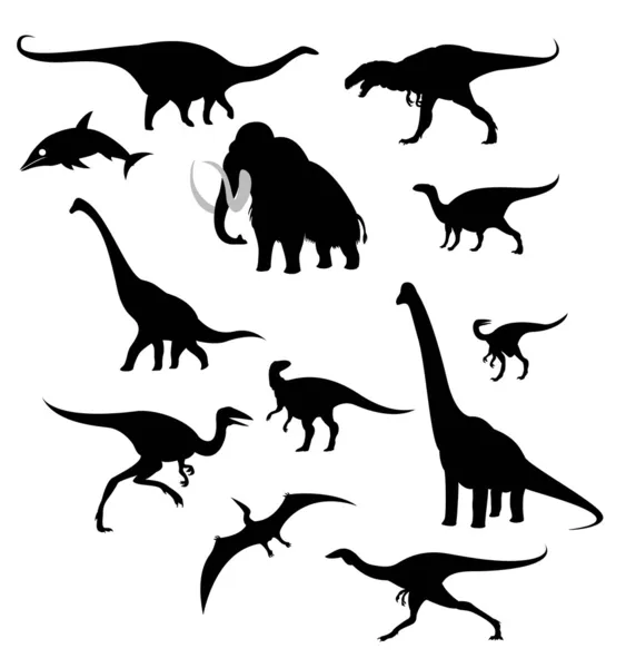 Siluetas de animales prehistóricos — Vector de stock