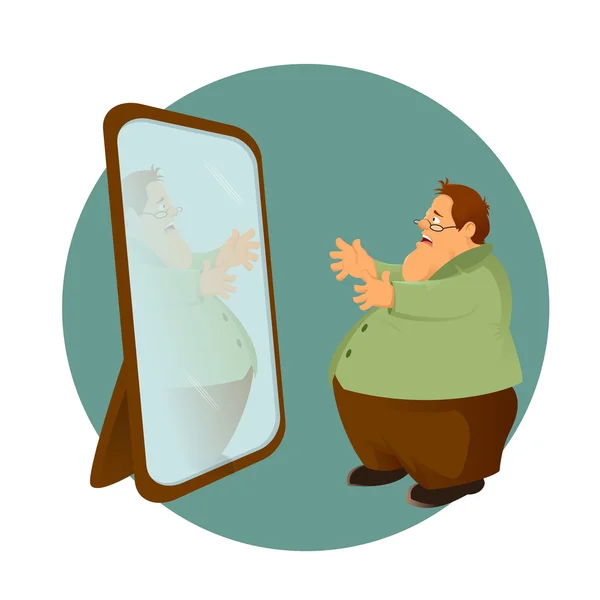 Gordo e o espelho — Vetor de Stock