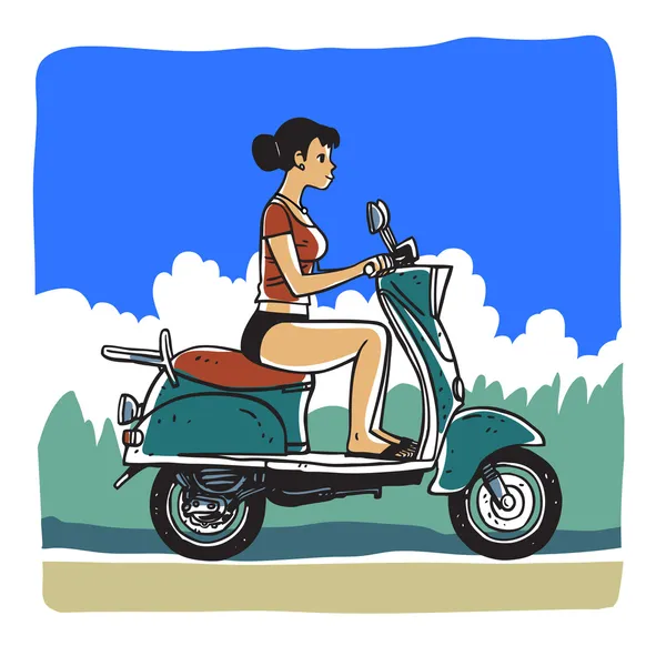 Cute girl riding a scooter — Διανυσματικό Αρχείο