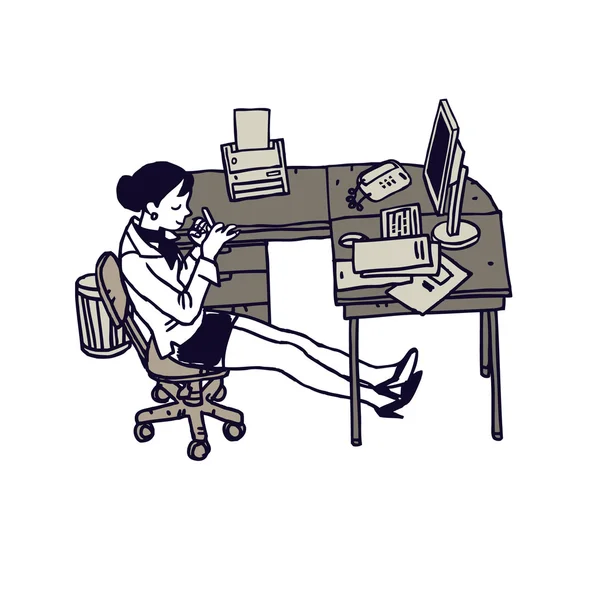 Joven secretaria trabajando en computadora aislada en blanco . — Vector de stock