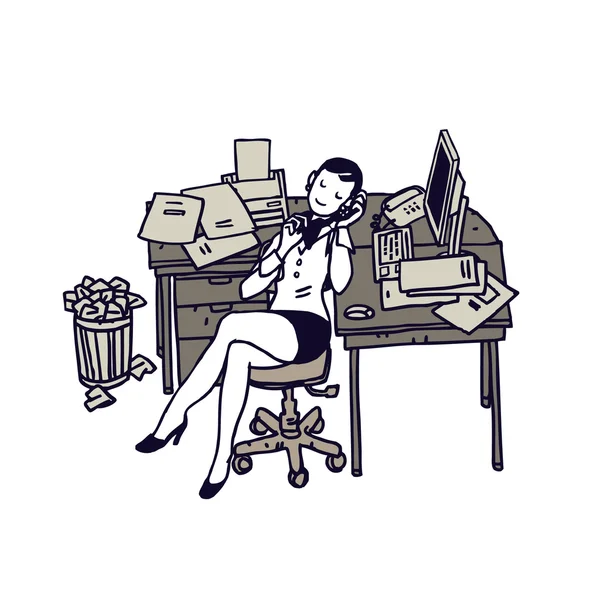 Young secretary working on computer isolated on white. — Stok Vektör