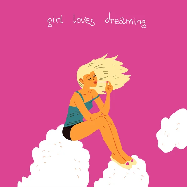 Girl Dreaming On a Cloud — Stockvector