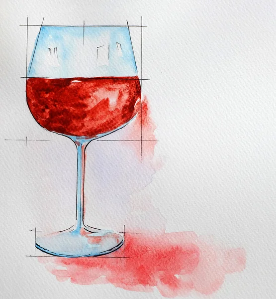Peinture au verre de vin avec aquarelle — Photo