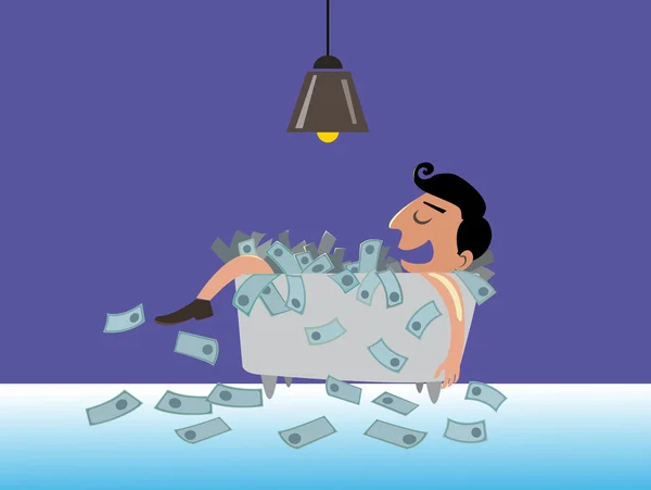 Businessman lying on the money — Stock Vector