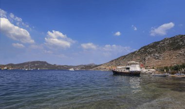 Marmaris - Türkiye 06 Eylül 2021 Selimiye Köyü 'nden olağanüstü kaçış. Marmaris Akdeniz' e yakın. Gemi seyahati için güzel bir yer..