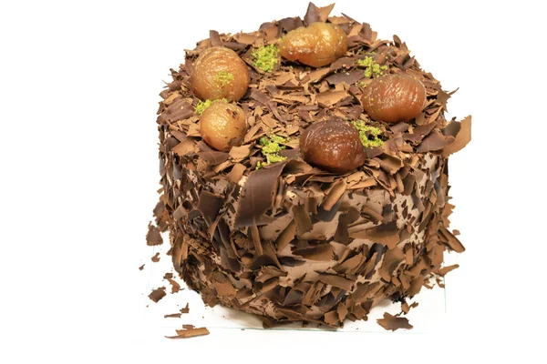 Frisch Zubereitete Leckere Schokolade Und Kastanienkuchen Auf Weißem Hintergrund — Stockfoto