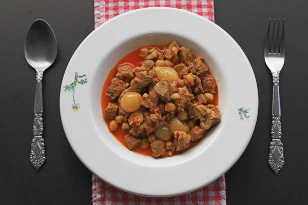 Comida Tradicional Turca Con Deliciosa Carne Estofado Cebolla Con Carne — Foto de Stock