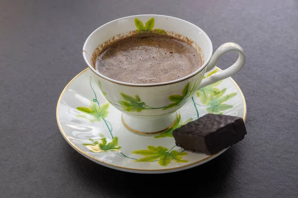 Chocolate Turkish Coffee Black Background — Stock Photo, Image