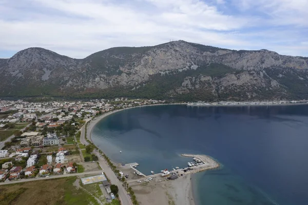 Exposição Aérea Foto Ren Praia Com Drone Mula Cidade Turquia — Fotografia de Stock