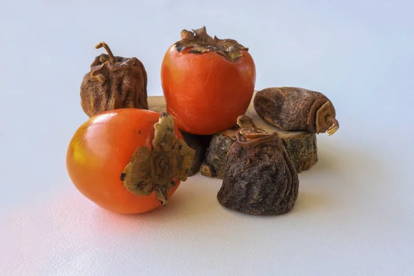 Dried Fresh Dates White Background Its Turkish Name Persimmon Persimmon — Stock Photo, Image