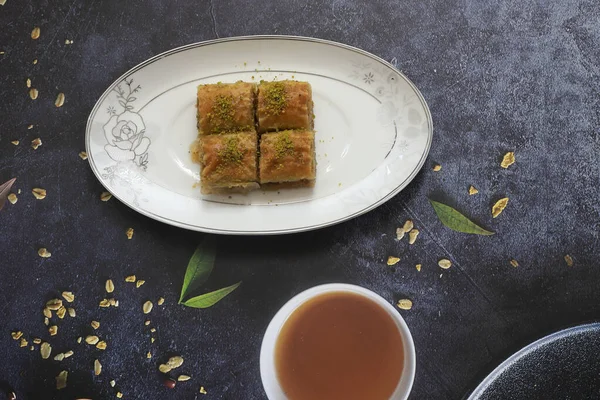 Traditionele Turkse Baklava Met Pistache Turkse Naam Baklava Met Pistache — Stockfoto