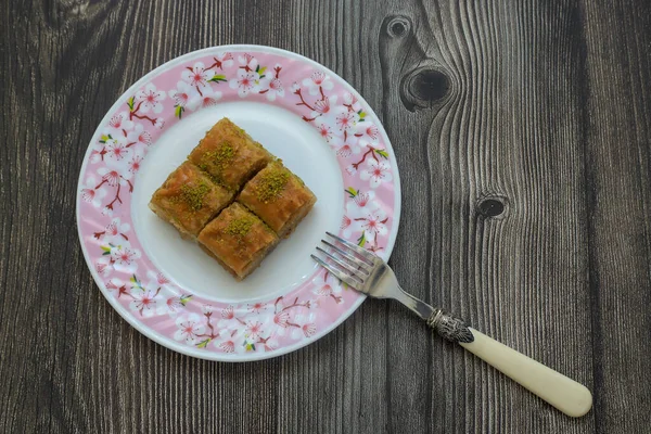 Traditionelle Türkische Baklava Mit Pistazie Türkischer Name Baklava Mit Pistazie — Stockfoto