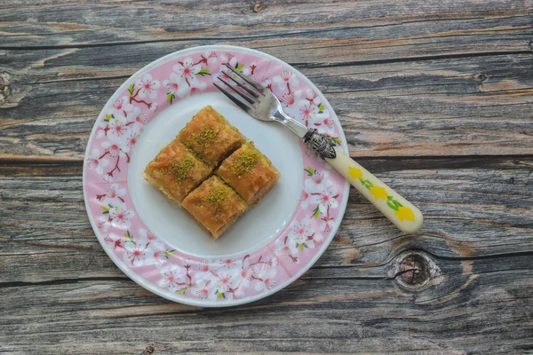 Traditionelle Türkische Baklava Mit Pistazie Türkischer Name Baklava Mit Pistazie — Stockfoto