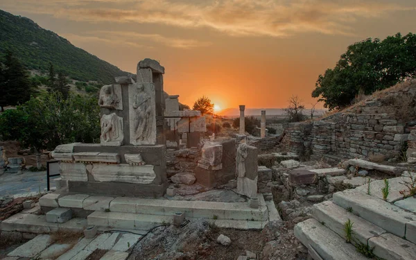 Curetes Street Ancient City Ephesus Sunset Izmir Ancient Historical City — Φωτογραφία Αρχείου