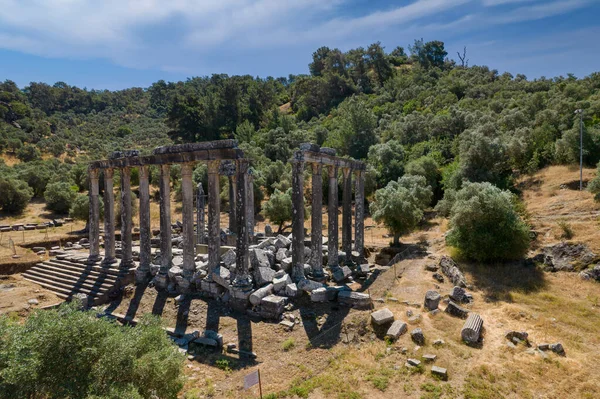 Euromos was an ancient city in Caria, Anatolia; the ruins are approximately 4 km southeast of Selimiye and 12 km northwest of Milas (the ancient Mylasa), Mugla Province, Turkey.