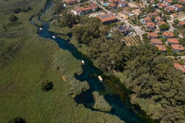 Aerial view of Azmak River in Akyaka, Mugla, Turkey