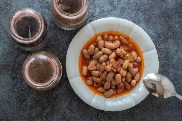 Traditioneel Lekker Turks Eten Nierbonen Met Olijfolie Stoofpot Van Rode — Stockfoto