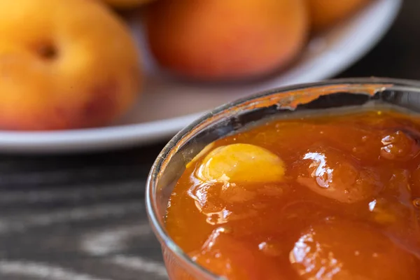 Apricots Table Apricot Jam Glass Bowl — Stock fotografie