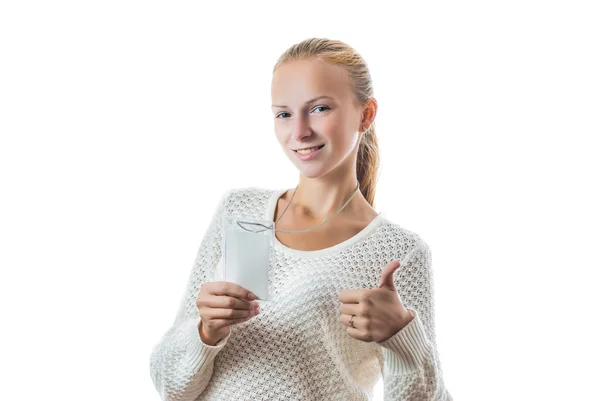 Portrait of a young girl with badge — Stock Photo, Image