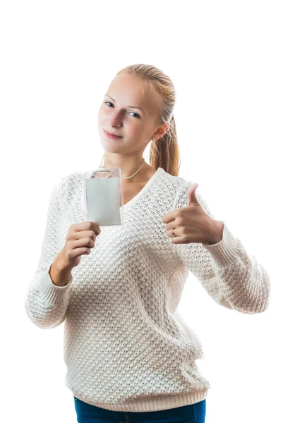 Portrait of a young girl with badge — Stock Photo, Image